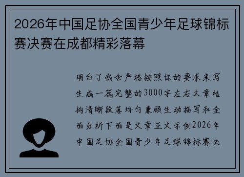 2026年中国足协全国青少年足球锦标赛决赛在成都精彩落幕