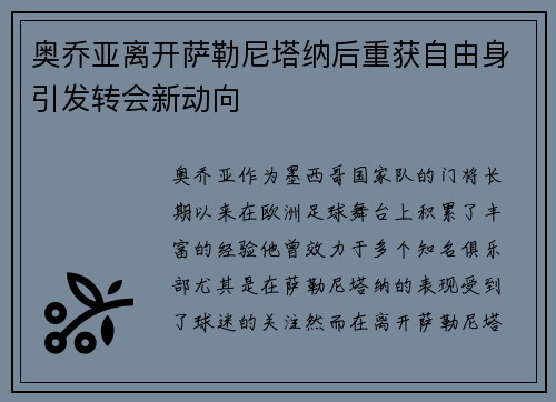 奥乔亚离开萨勒尼塔纳后重获自由身引发转会新动向 奥乔亚离开萨勒尼塔纳后重获自由身引发转会新动向